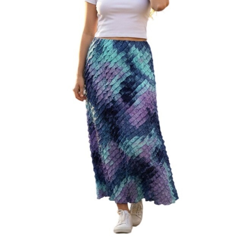 Sunny Leigh Maxi Skirt Women XL Blue Purple Tie Dye Ruffle Tiered Mermaidcore